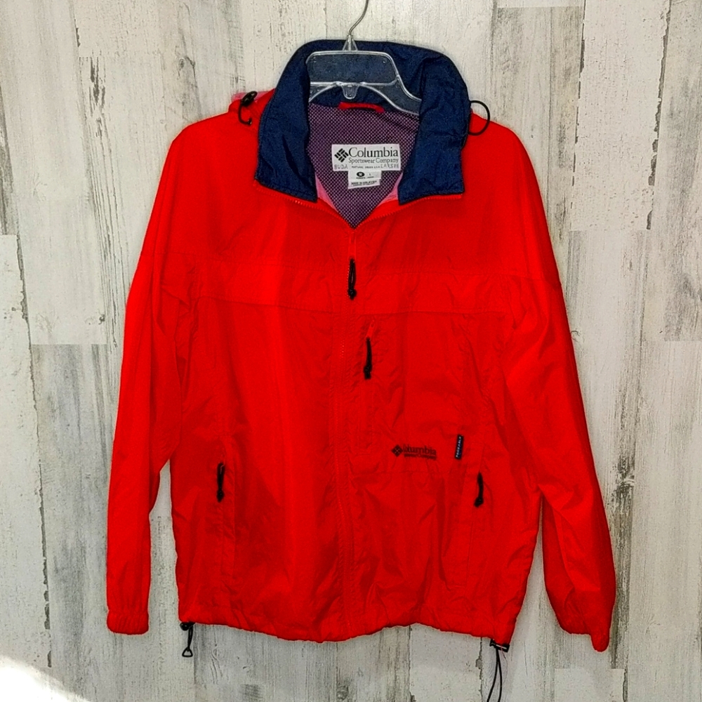 COLUMBIA Red Packable Rain Jacket Medium